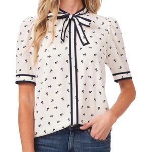 NWT CeCe Tulip Ditsy Tie Neck Blouse